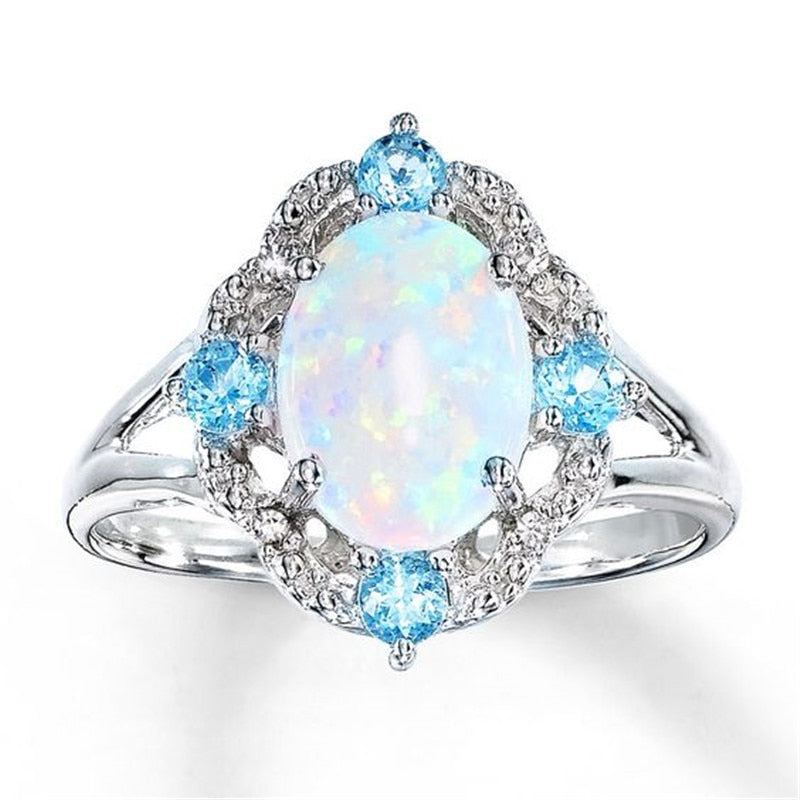 New Design White Fire Opal Ring Fashion Jewelry Women Silver Color Zircon Rings Size 6 7 8 9 10