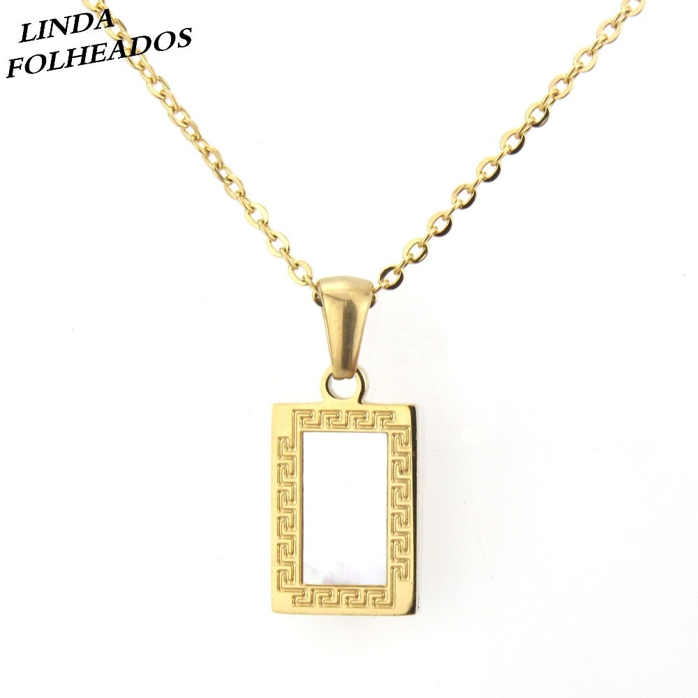 New-Designed-Rectangle-Shell-Pendulum-Pendant-Gold-Stainless-Steel-Link-Chain-Religious-Necklace-Jewelry-For-Women