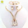 New Designer Gold Color Dubai African Crystal Simulated Pearl Necklace Bracelet Earring Ring Wedding/Bride Jewelry Set