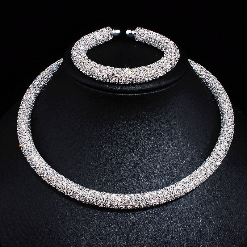 Disign  Maxi Crystal Collar Necklace Gold/Silver Plated Rhinestone Torques Choker Necklaces For Women Wedding Jewelry