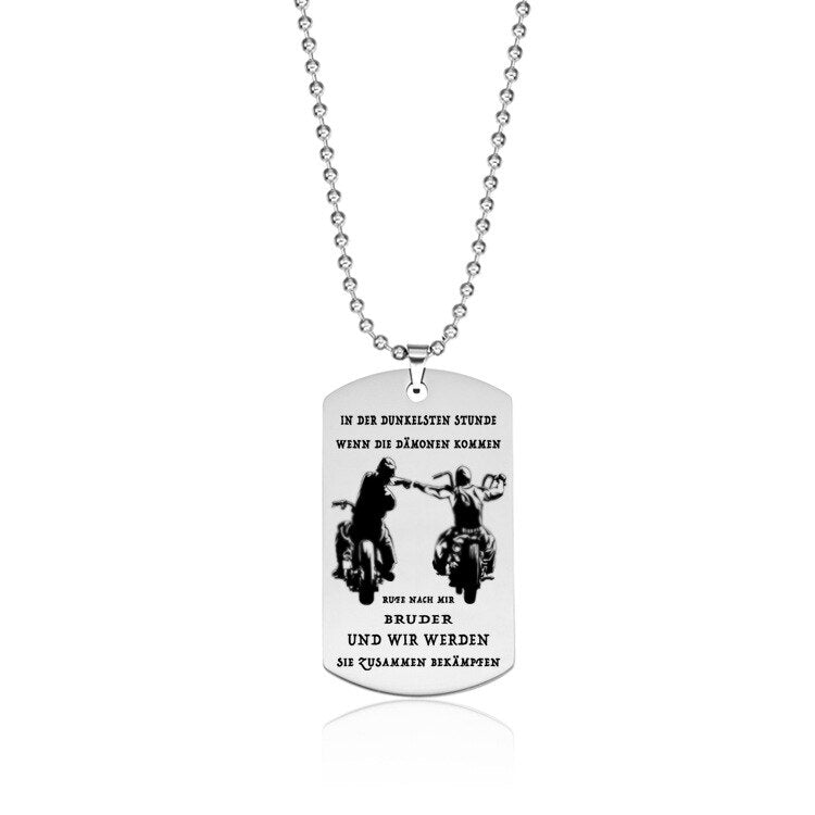 Dog Tag Pendant Necklace For Men Motorcycle Army Brothers Soldier Tough Man BFF Jewelry In The Darkest Hour When The Demons