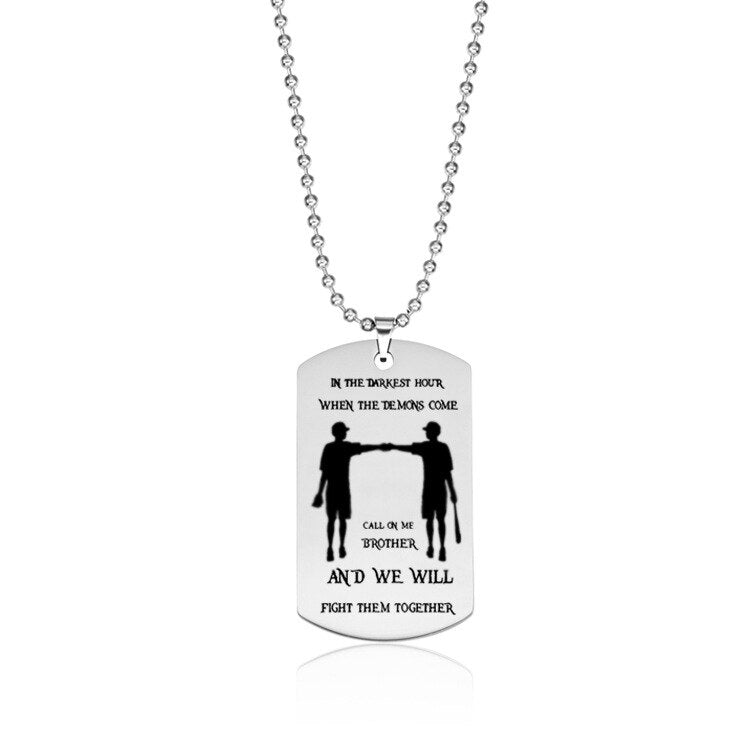 Dog Tag Pendant Necklace For Men Motorcycle Army Brothers Soldier Tough Man BFF Jewelry In The Darkest Hour When The Demons