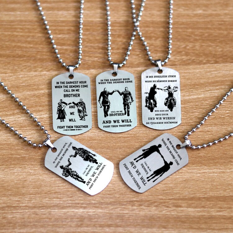 Dog Tag Pendant Necklace For Men Motorcycle Army Brothers Soldier Tough Man BFF Jewelry In The Darkest Hour When The Demons