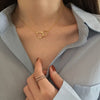 Double Circle Interlocking Clavicle Short Necklace Golden Necklace Choker for Women Girls Ladies Jewelry Accessories