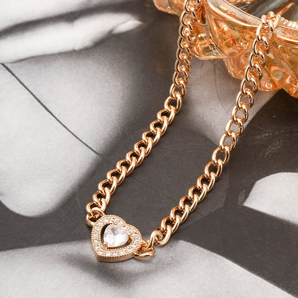 Double Layer Heart Necklace Gold Color Thick Chain CZ Zircon Pendant Chokers Necklaces for Women Classic Jewelry Accessories