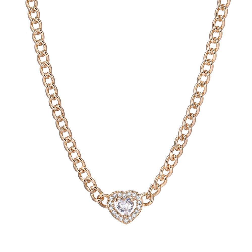 Double Layer Heart Necklace Gold Color Thick Chain CZ Zircon Pendant Chokers Necklaces for Women Classic Jewelry Accessories