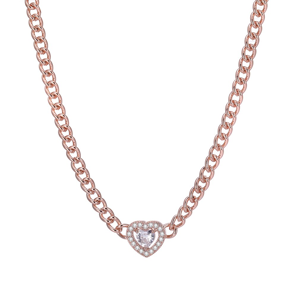 Double Layer Heart Necklace Gold Color Thick Chain CZ Zircon Pendant Chokers Necklaces for Women Classic Jewelry Accessories