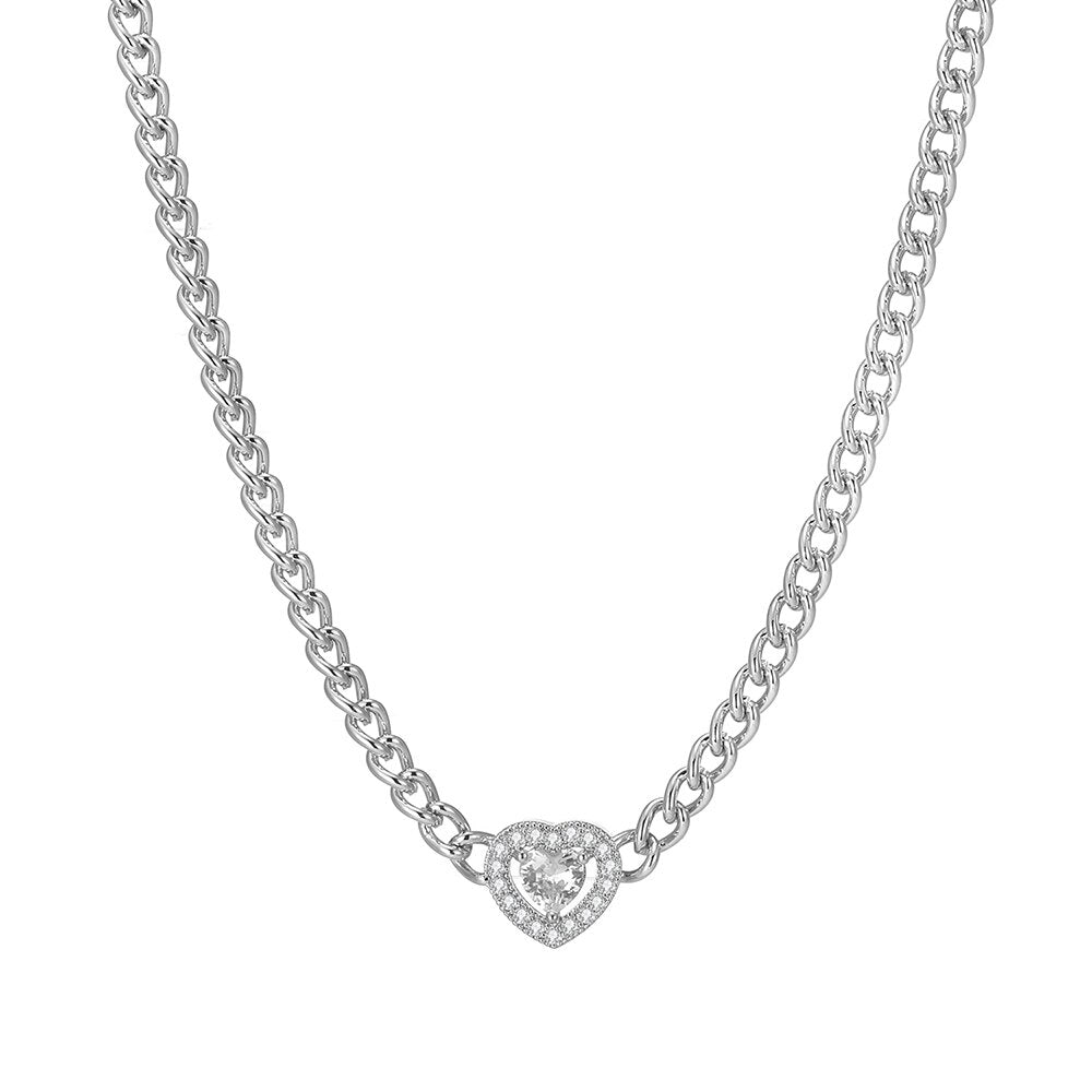 Double Layer Heart Necklace Gold Color Thick Chain CZ Zircon Pendant Chokers Necklaces for Women Classic Jewelry Accessories