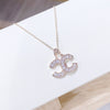 Double Letter C-Shape Necklace Rose Gold Color Crystal Rhinestone Necklace for Women Luxurious CC Party Pendant