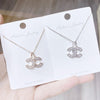 Double Letter C-Shape Necklace Rose Gold Color Crystal Rhinestone Necklace for Women Luxurious CC Party Pendant