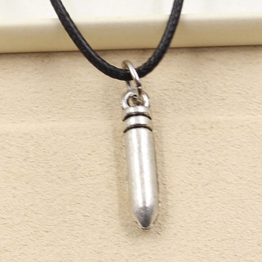 Durable Black Faux Leather Bullet Warhead Pendant Cord Choker Charm DIY Retro Boho Tibetan Silver Color Necklace Jewelry
