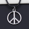 Durable Black Faux Leather Peace Sign Symbol Pendant Cord Choker DIY Necklace Retro Boho Tibetan Silver Color