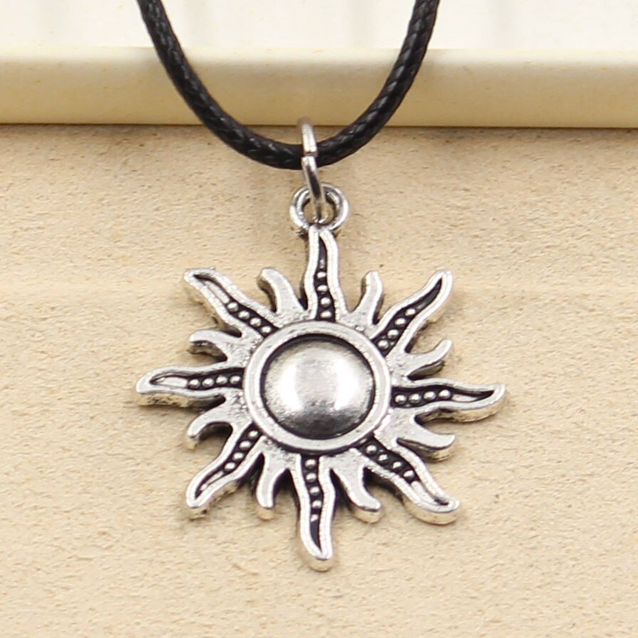 Durable Black Faux Leather Sun Cord Choker Charm DIY Necklace Pendant Retro Boho Tibetan Silver Color