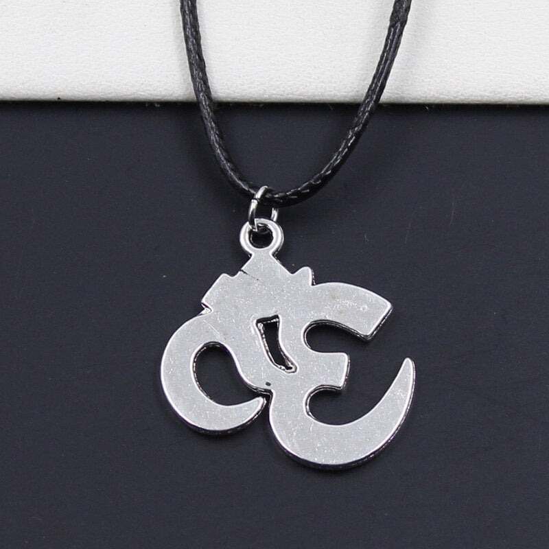 Durable Black Faux Leather Yoga Om Pendant Cord Choker DIY Necklace Retro Boho Tibetan Silver Color