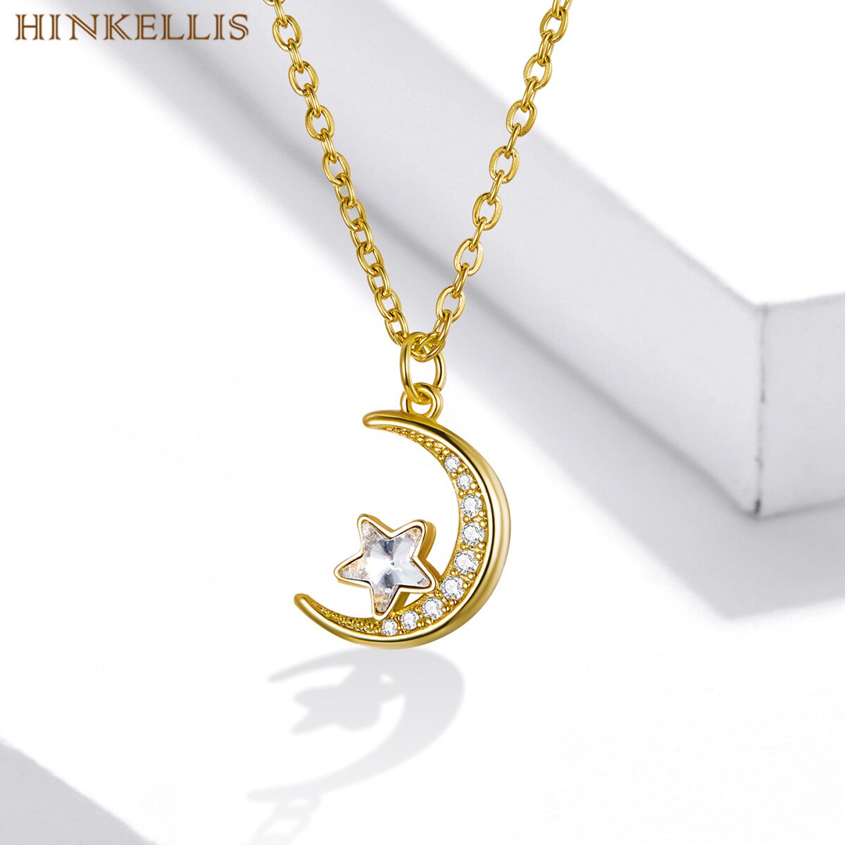 Electroplating Star and Moon Titanium Steel Necklace Gold Small and Smart Inlaid Zircon Temperament Niche Clavicle Chain