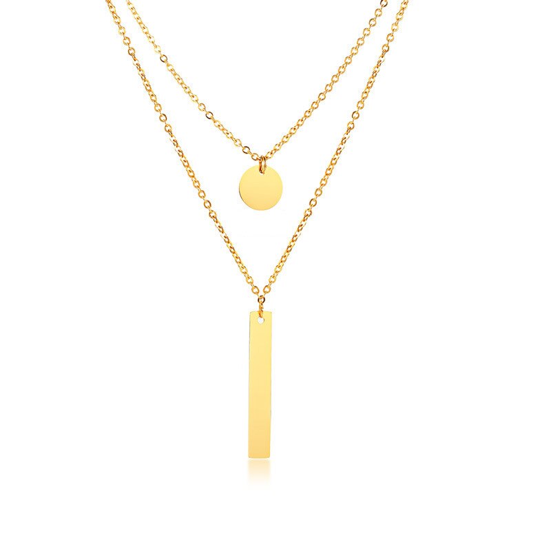 Elegant Coin Round Charm Sexy Layered Choker Necklace for Women Stainless Steel Double Link Chain Bar Party Female Jewelry