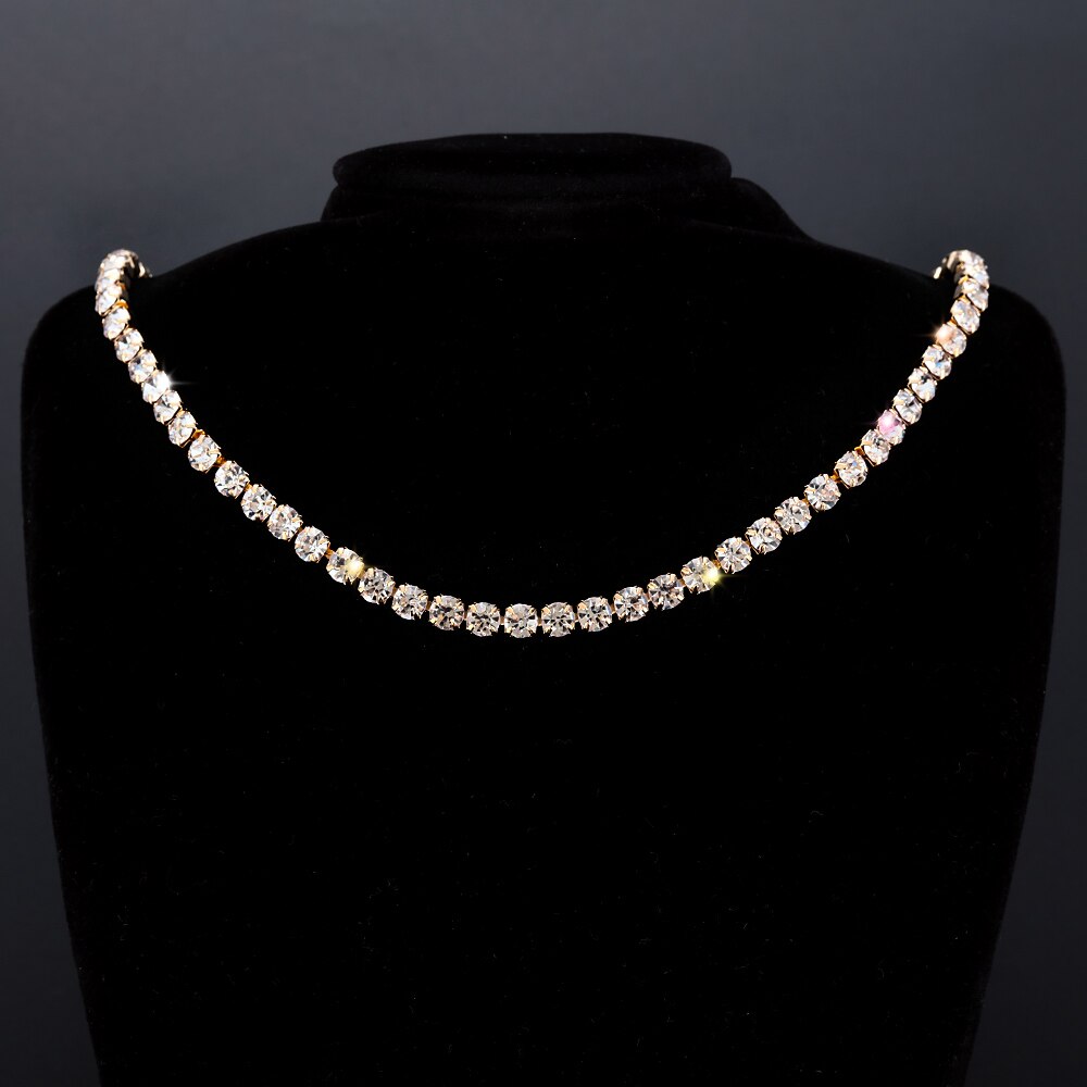 Elegant Dazzling CZ Diamonds Choker Necklace  Tennis Chain Necklace For Women Jewelry Gift Clavicle Chain Necklace