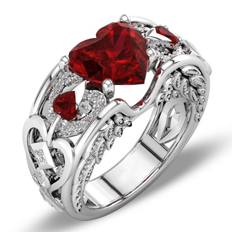 New Elegant Heart Shape Cubic Zircon Finger Ring Hollow Silver Engagement Rings For Wedding Party Jewelry Accessories