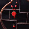 Ethnic Style Ladies Pendant Necklace Retro Red Flower Female Clothes Accessories Temperament Clavicle Sweater Chain