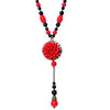 Ethnic Style Ladies Pendant Necklace Retro Red Flower Female Clothes Accessories Temperament Clavicle Sweater Chain