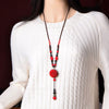 Ethnic Style Ladies Pendant Necklace Retro Red Flower Female Clothes Accessories Temperament Clavicle Sweater Chain