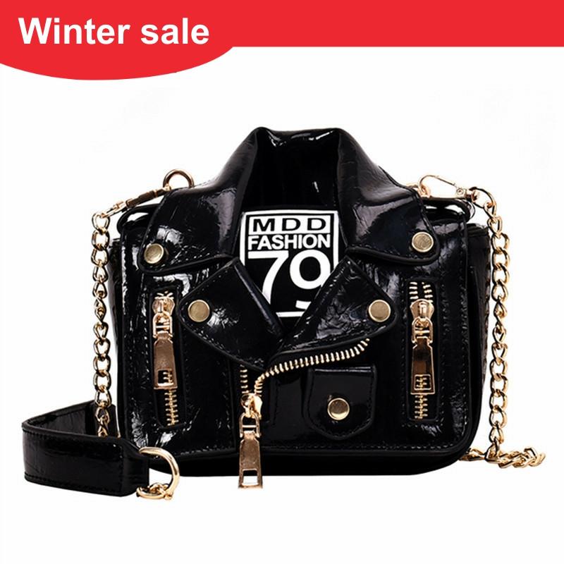 European Brand Designer Chain Motorcycle Bags Women Clothing Shoulder Rivet Jacket Bags Messenger Bag Women Leather Handbags
