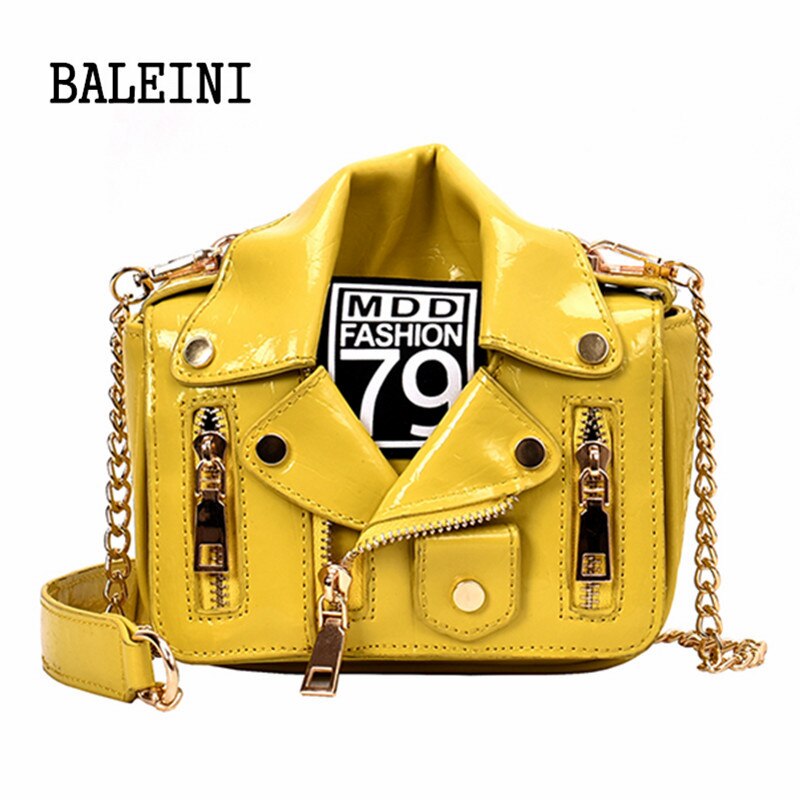 European Brand Designer Chain Motorcycle Bags Women Clothing Shoulder Rivet Jacket Bags Messenger Bag Women Leather Handbags