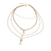 European and American Style Multi-layer Golden Pendant Necklace Ladies Letter Key Alloy Medium and Long Necklace.