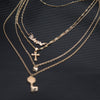 European and American Style Multi-layer Golden Pendant Necklace Ladies Letter Key Alloy Medium and Long Necklace.
