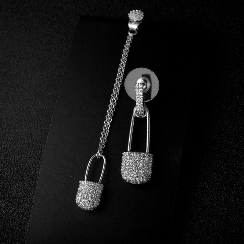 New European long section creative pin earrings crystal from Austrian 925 sterling silver needle asymmetric earrings