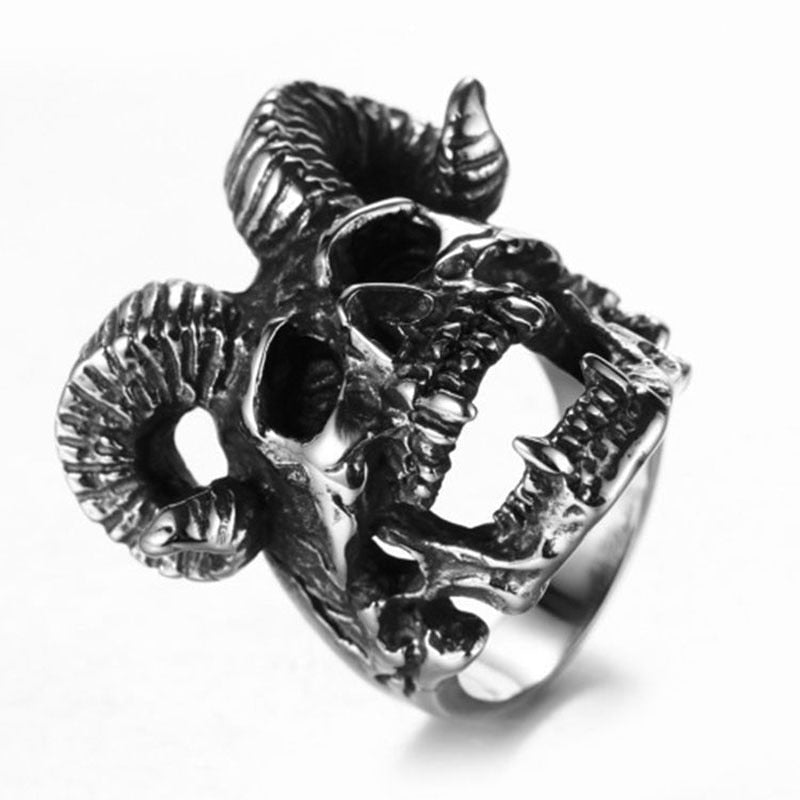 Exaggerated Animal Ram Horn Skull Shape Ring Men's Ring Metal Plated-Silver Horror Ring Accessories Party Jewelry