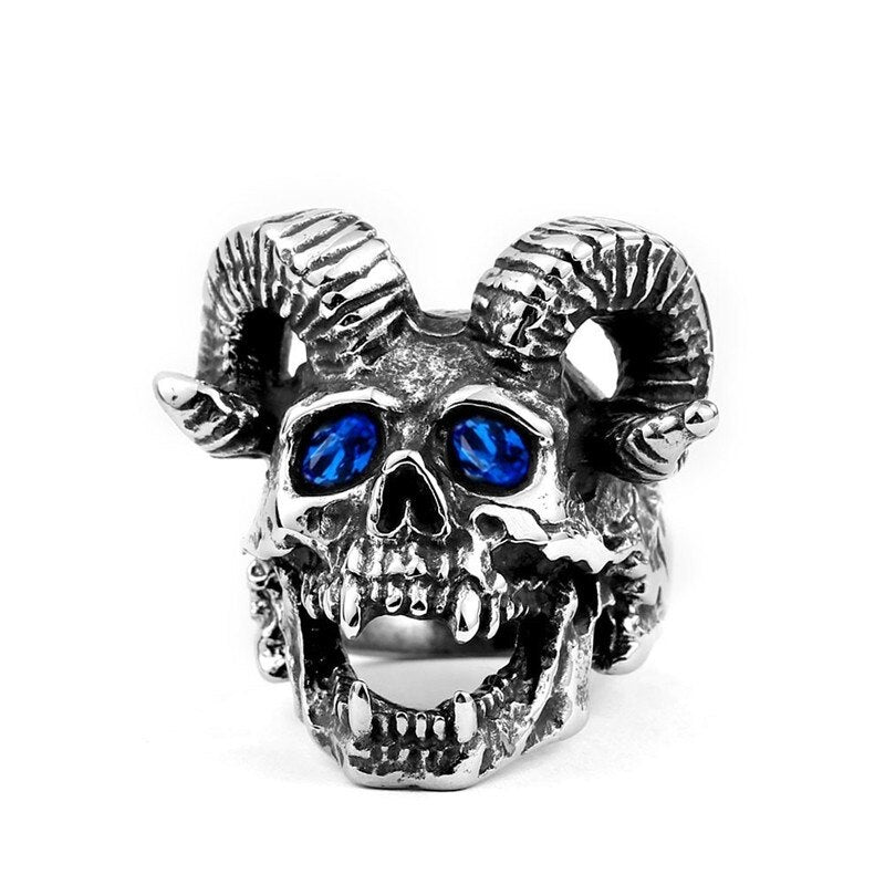 Exaggerated Bohemian Crystal Inlaid Ring Shofar Skull Ring Men's Ring Metal Ring Accessories Party Jewelry