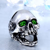 Exaggerated Bohemian Green Crystal Inlaid Skull Ring Men's Ring Metal Skull Crystal Inlaid Ring Accessories Jewelry