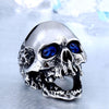 Exaggerated Bohemian Green Crystal Inlaid Skull Ring Men's Ring Metal Skull Crystal Inlaid Ring Accessories Jewelry