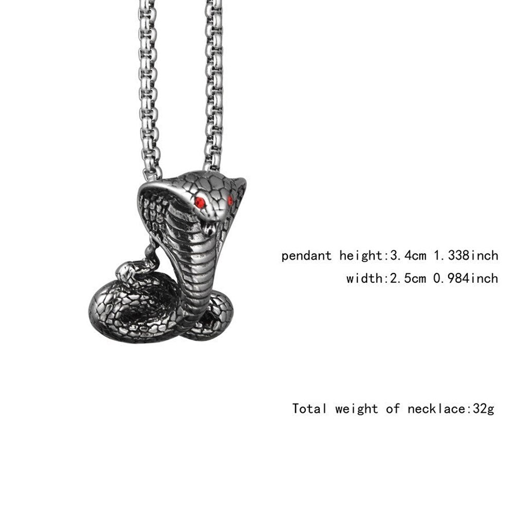Exaggerated Horror Cobra Pendant Necklace for Men's Red Crystal Inlaid Metal Pendant Accessory Party Jewelry