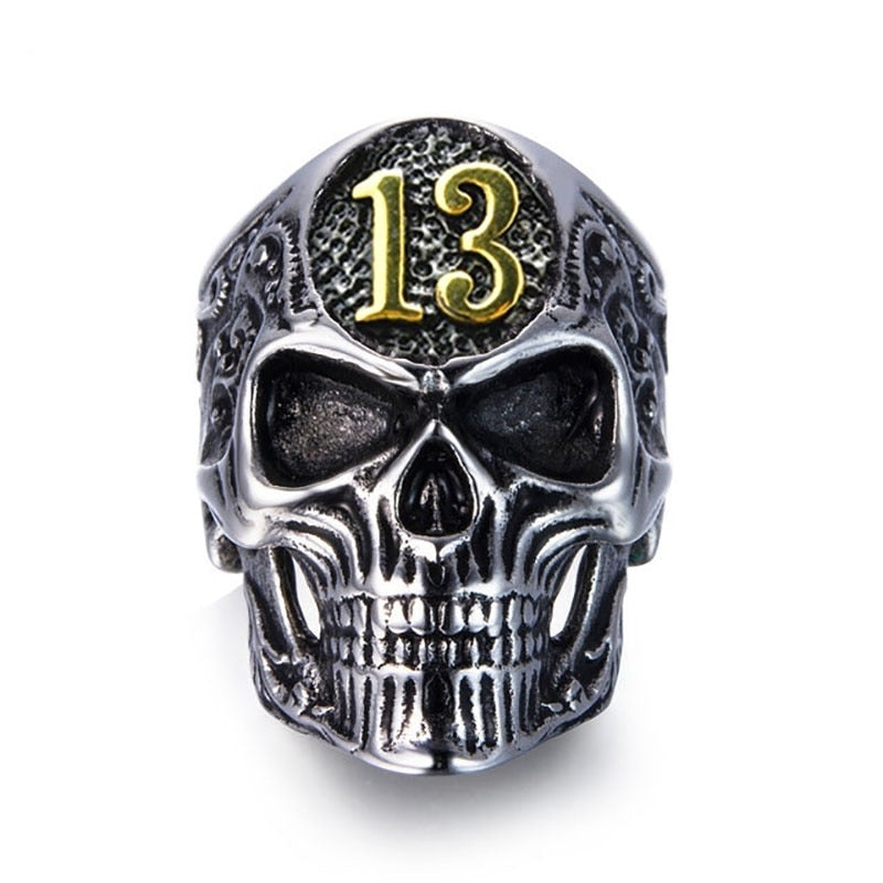 Exaggerated Skull Head Ring Men's Ring Horror Skull Number 13 Metal Ring Accessories Party Jewelry