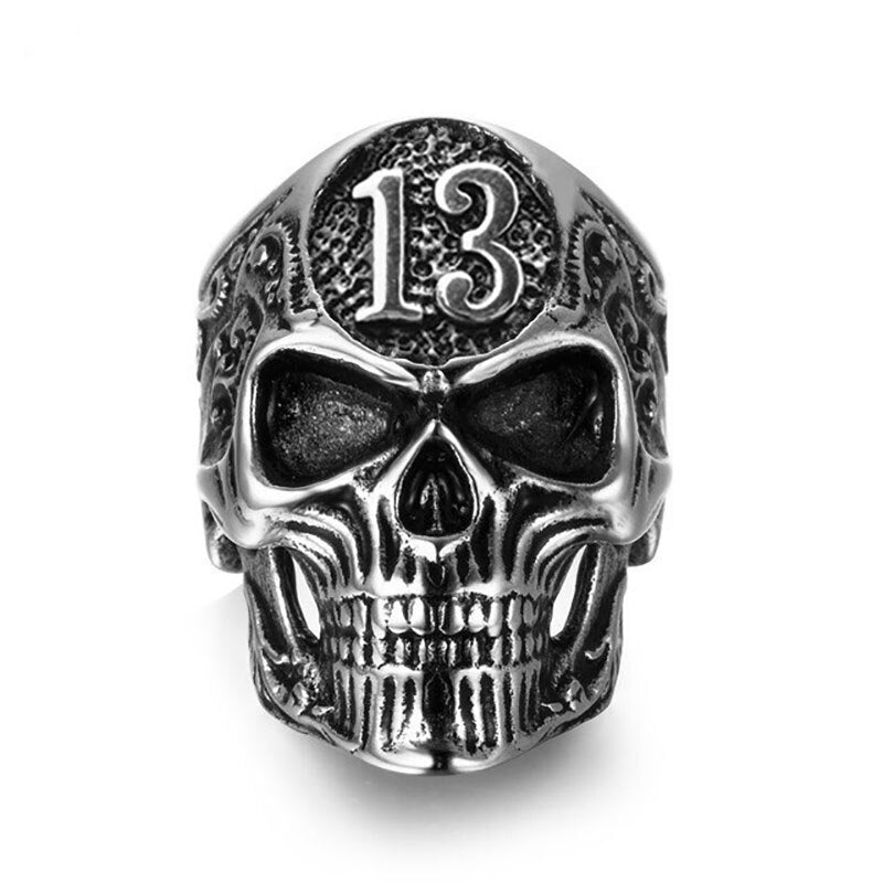Exaggerated Skull Head Ring Men's Ring Horror Skull Number 13 Metal Ring Accessories Party Jewelry