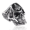 Exaggerated Skull Shape Ag Masonic Pattern Ring Men's Ring Metal Skull Ring Accessories Party Jewelry Size 8 ~ 13