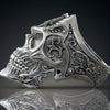 Exaggerated Skull Shape Ag Masonic Pattern Ring Men's Ring Metal Skull Ring Accessories Party Jewelry Size 8 ~ 13