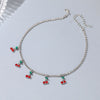 Exquisite Crystal Cherry Tassel Pendant Necklace For Women Hip Hop Gold Silver Color Tennis Chain Fruit Charm Choker Jewelry