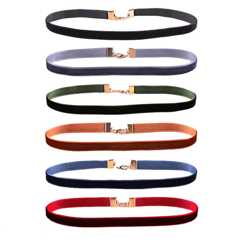 6 Pcs/pack Colorful Velvet strip Choker Necklace Retro Gothic Collar Necklace For Women Girls Punk jewelry