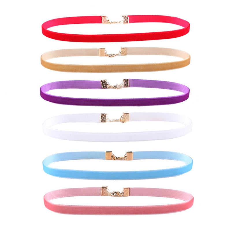 6 Pcs/pack Colorful Velvet strip Choker Necklace Retro Gothic Collar Necklace For Women Girls Punk jewelry
