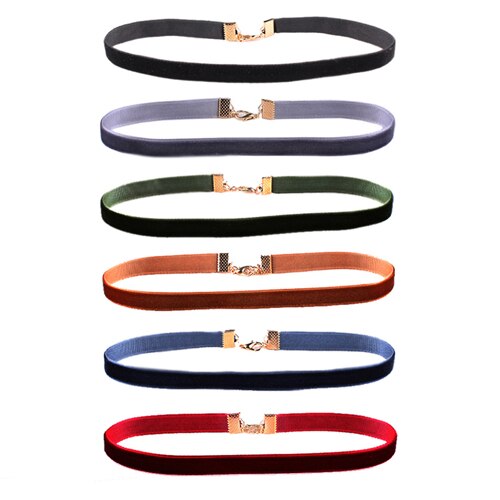 6 Pcs/pack Colorful Velvet strip Choker Necklace Retro Gothic Collar Necklace For Women Girls Punk jewelry