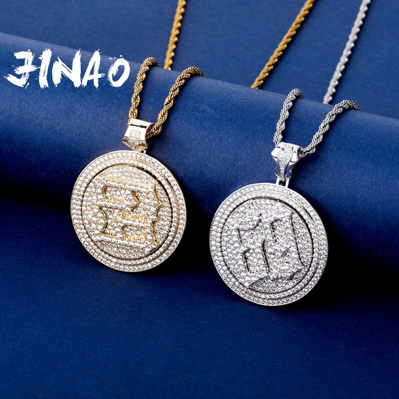 69 Saw Necklace Cubic Zircon Saw Horror Movie Theme Hiphop Pendant Necklace Stainless Steel Chain Iced Out Rotatable