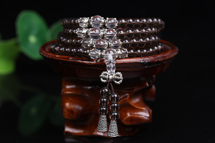 New Fashion 6mm 108pcs Smoky Quartz Beaded Bracelet Prayer Beads Muti-Layer Rosary Mala Bracelet for Mediatation