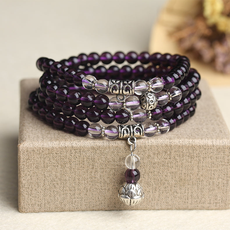 New Fashion 6mm Amethyst Beaded Bracelet Prayer Beads Muti-Layer Rosary Mala Bracelet for Mediatation Can Drop Shipping