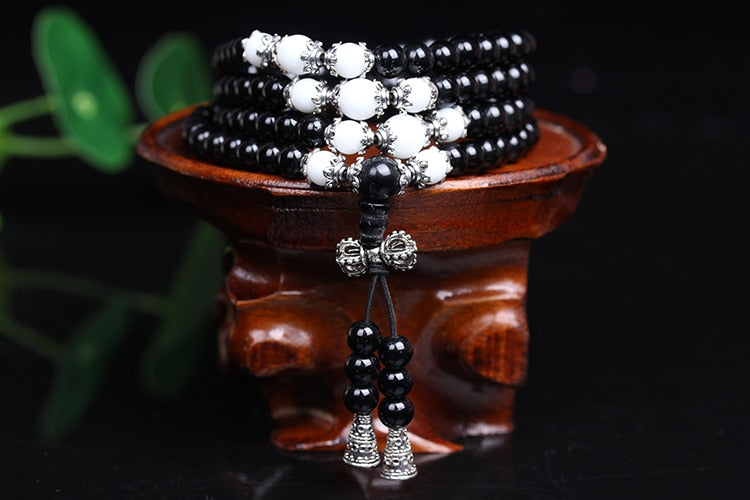 New Fashion 6mm Black Onyx beads Tibetan Buddhist 108 Prayer Beads Gourd mala Prayer Bracelet for Meditation