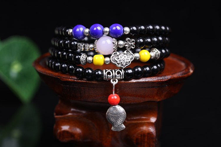 New Fashion 6mm Black Onyx beads Tibetan Buddhist 108 Prayer Beads Gourd mala Prayer Bracelet for Meditation