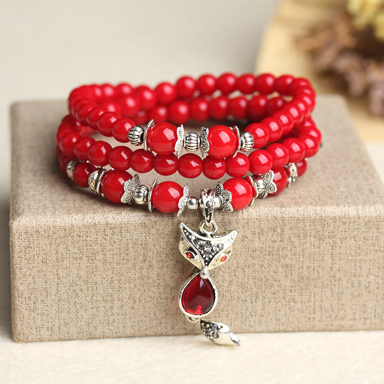 New Fashion 6mm Dyed Red Chalcedony Beads Tibetan Buddhist Prayer Beads Bracelets Gourd mala Prayer Bracelet for Meditation