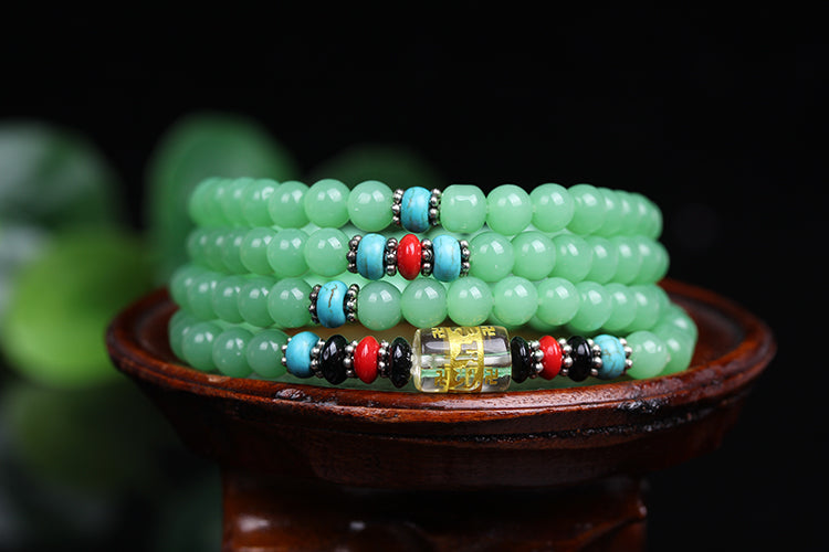 New Fashion 6mm Green Chalcedony stone beads Tibetan Buddhist 108 Prayer Beads Gourd mala Prayer Bracelet for Meditation